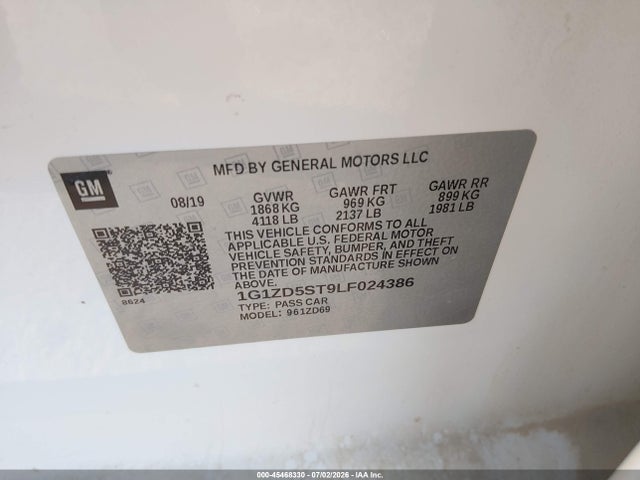 Aukcja sprzedaży 2020 Chevrolet Malibu Fwd Lt, vin: 1G1ZD5ST9LF024386, numer aukcji: 45468330