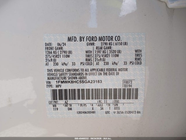 1FMWK8HC5SGA23183 Ford Explorer Platinum
