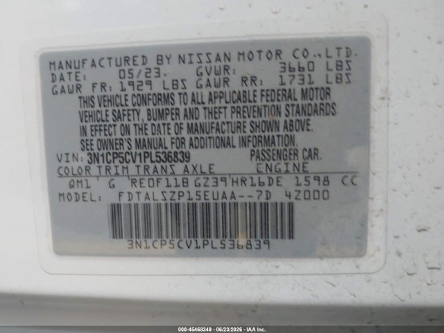 3N1CP5CV1PL536839 Nissan Kicks Sv Xtronic Cvt