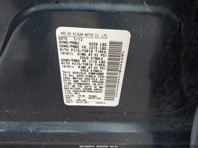 Продаж на аукціоні авто 2013 Nissan Rogue S, vin: JN8AS5MT0DW034060, номер лоту: 45468376