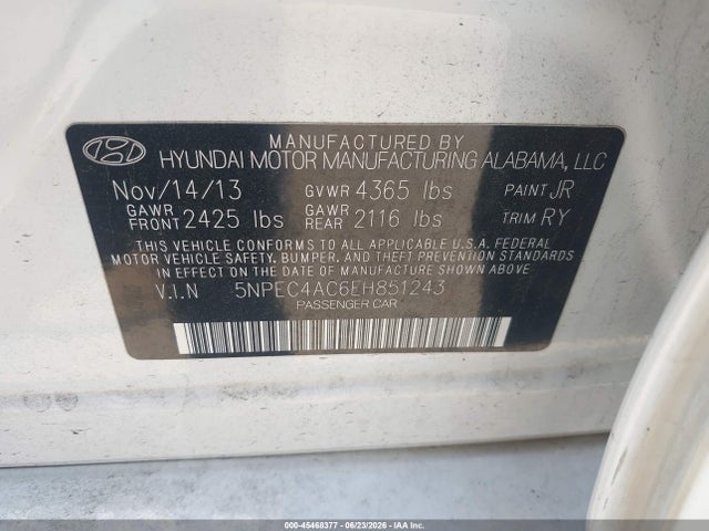 5NPEC4AC6EH851243 Hyundai SONATA SE