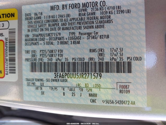 3FA6P0UU5JR271579 Ford Fusion Hybrid S