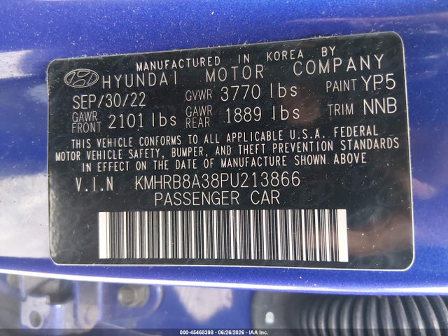 Aukcja sprzedaży 2023 Hyundai Venue Se, vin: KMHRB8A38PU213866, numer aukcji: 45468398