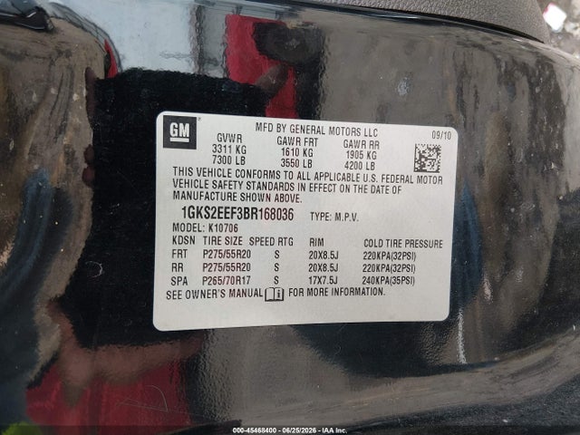 45468400 :رقم المزاد ، 1GKS2EEF3BR168036 vin ، 2011 Gmc Yukon Denali مزاد بيع
