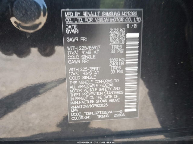 Nissan ROGUE SV 2016 KNMAT2MV1GP623125 Image 9