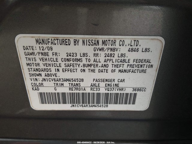 Продажа на аукционе авто 2010 Infiniti G37x, vin: JN1CV6AR3AM454528, номер лота: 45468432