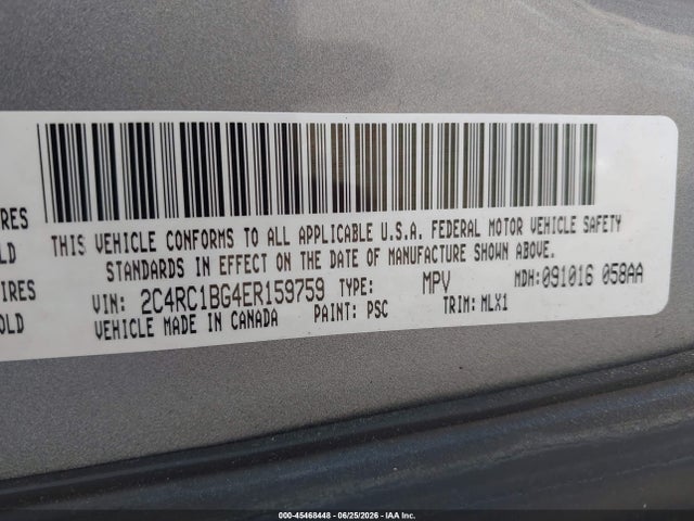 2014 Chrysler Town & Country Touring მანქანა იყიდება აუქციონზე, vin: 2C4RC1BG4ER159759, აუქციონის ნომერი: 45468448