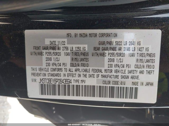 Aukcja sprzedaży 2023 Mazda Cx-9 Signature, vin: JM3TCBEY6P0643694, numer aukcji: 45468481