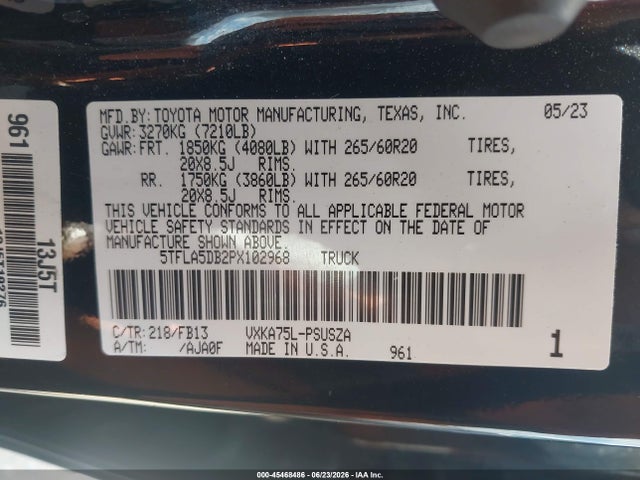 Aukcja sprzedaży 2023 Toyota Tundra Sr5, vin: 5TFLA5DB2PX102968, numer aukcji: 45468486