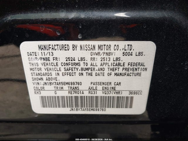 Продажа на аукционе авто 2014 Infiniti Q50 Premium, vin: JN1BV7AR5EM699760, номер лота: 45468510