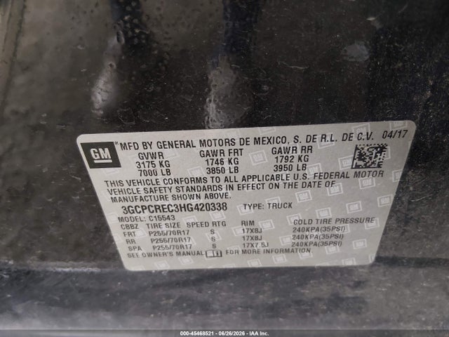 3GCPCREC3HG420338 Chevrolet Silverado 1500 Lt