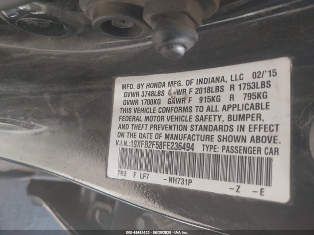 Honda Civic Lx 2015 19XFB2F58FE236494 Image 9