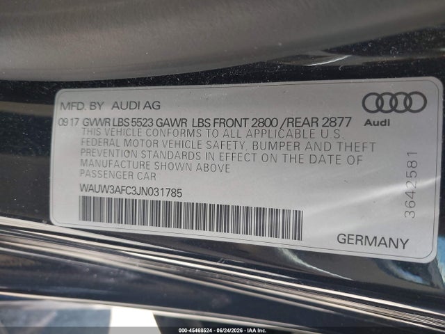 45468524 :رقم المزاد ، WAUW3AFC3JN031785 vin ، 2018 Audi A7 3.0t Premium Plus مزاد بيع