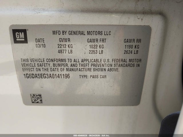 Продажа на аукционе авто 2010 Cadillac Cts Standard, vin: 1G6DA5EG3A0141196, номер лота: 45468528