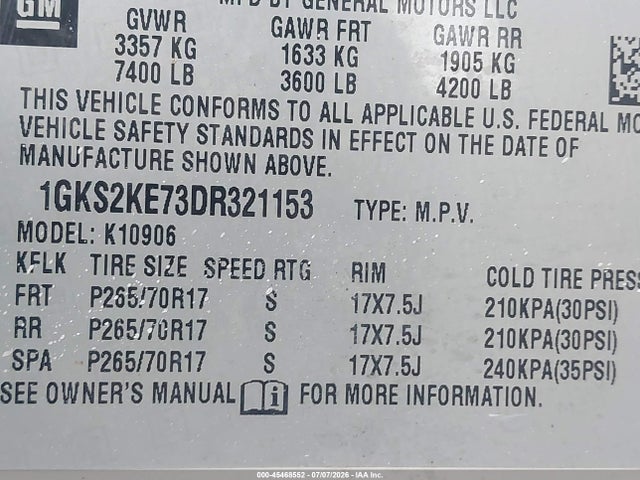 Продаж на аукціоні авто 2013 Gmc Yukon Xl 1500 Slt, vin: 1GKS2KE73DR321153, номер лоту: 45468552