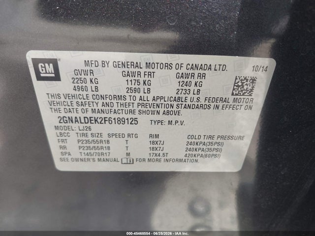Chevrolet Equinox Ltz 2015 2GNALDEK2F6189125 Image 9