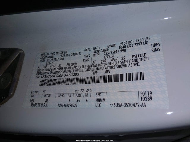 Ford ESCAPE SE 2015 1FMCU9GX0FUA63203 Image 9