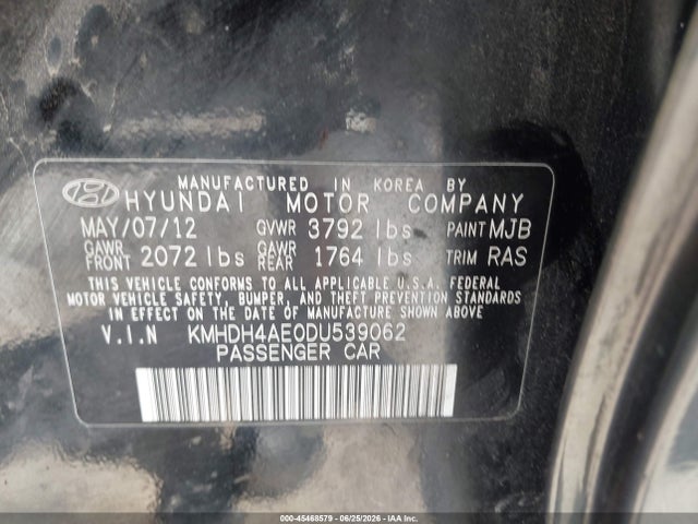 45468579 :رقم المزاد ، KMHDH4AE0DU539062 vin ، 2013 Hyundai Elantra Limited مزاد بيع