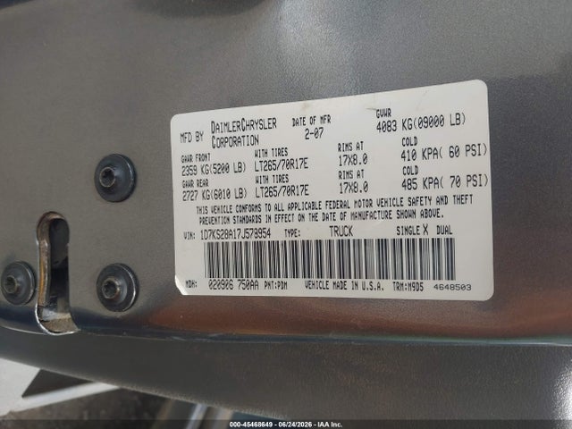 Продаж на аукціоні авто 2007 Dodge Ram 2500 Slt/trx4 Off Road/sport/power Wagon, vin: 1D7KS28A17J578954, номер лоту: 45468649