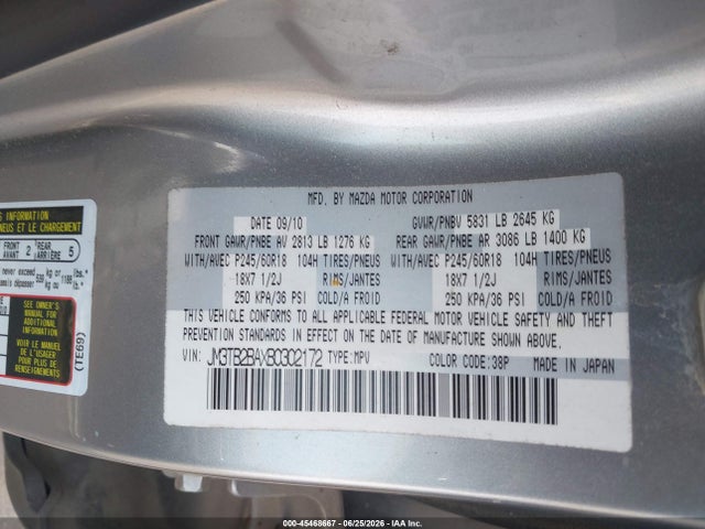 Продажа на аукционе авто 2011 Mazda Cx-9 Sport, vin: JM3TB2BAXB0302172, номер лота: 45468667