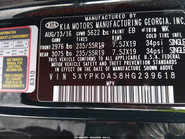 KIA Sorento 3.3l Sx 2017 5XYPKDA58HG239618 Image 9