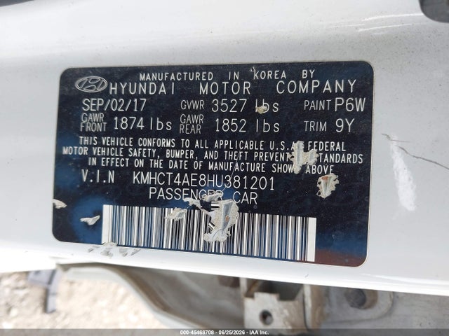 Продажа на аукционе авто 2017 Hyundai Accent Se, vin: KMHCT4AE8HU381201, номер лота: 45468708