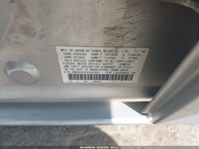 Продаж на аукціоні авто 2006 Honda Accord Hybrid, vin: JHMCN364X6C000443, номер лоту: 45468709