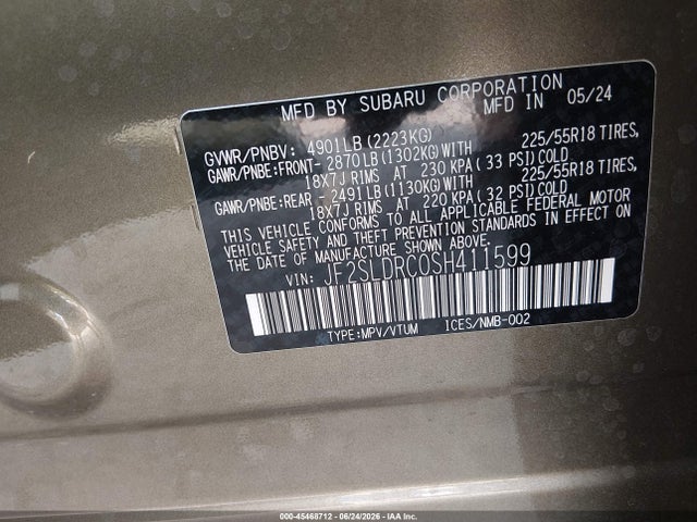 Продаж на аукціоні авто 2025 Subaru Forester Limited, vin: JF2SLDRC0SH411599, номер лоту: 45468712