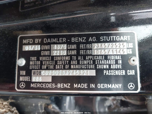 Aukcja sprzedaży 1986 Mercedes-benz 300 Sdl, vin: WDBCB25D2GA245321, numer aukcji: 45468719