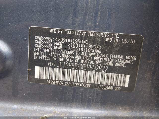 Aukcja sprzedaży 2011 Subaru Impreza 2.5i Premium, vin: JF1GH6B6XBH802822, numer aukcji: 45468754