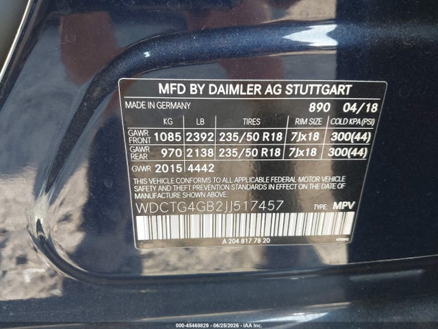 2018 Mercedes-benz Gla 250 4matic მანქანა იყიდება აუქციონზე, vin: WDCTG4GB2JJ517457, აუქციონის ნომერი: 45468829