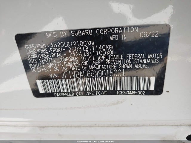 Subaru Wrx Premium 2022 JF1VBAF66N9015001 Image 9