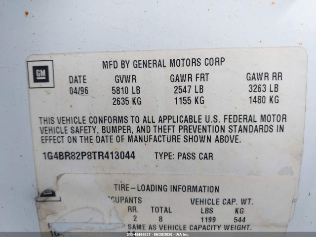 45468837 :رقم المزاد ، 1G4BR82P8TR413044 vin ، 1996 Buick Roadmaster Limited مزاد بيع
