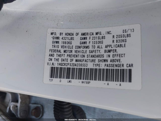 Aukcja sprzedaży 2013 Honda Accord Sport, vin: 1HGCR2F52DA206553, numer aukcji: 45468870