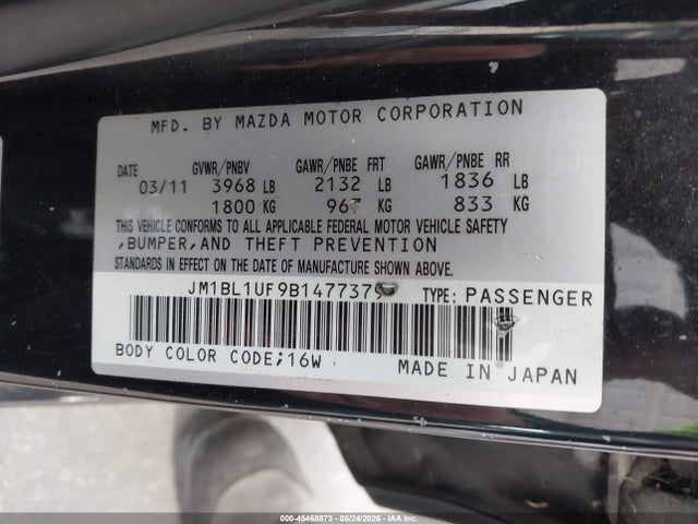 45468873 :رقم المزاد ، JM1BL1UF9B1477379 vin ، 2011 Mazda Mazda3 I Sport مزاد بيع