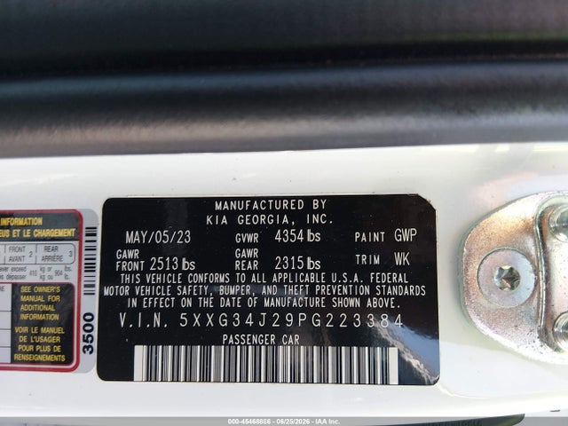 Продажа на аукционе авто 2023 Kia K5 Ex, vin: 5XXG34J29PG223384, номер лота: 45468886