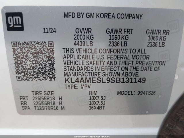 2025 Buick Encore Gx Sport Touring Awd მანქანა იყიდება აუქციონზე, vin: KL4AMESL9SB131149, აუქციონის ნომერი: 45468896