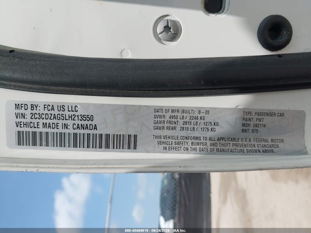 Продаж на аукціоні авто 2020 Dodge Challenger Sxt, vin: 2C3CDZAG5LH213550, номер лоту: 45468919