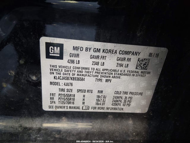 Продаж на аукціоні авто 2019 Buick Encore Fwd Preferred, vin: KL4CJASB7KB936584, номер лоту: 45468924
