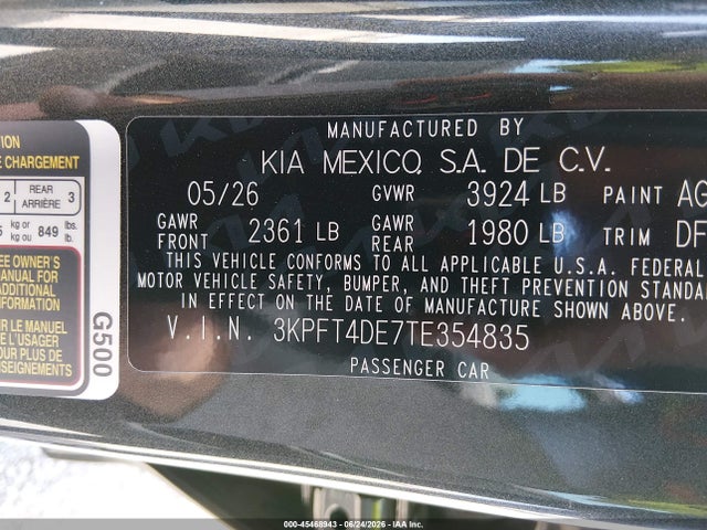 2026 Kia K4 Lxs მანქანა იყიდება აუქციონზე, vin: 3KPFT4DE7TE354835, აუქციონის ნომერი: 45468943