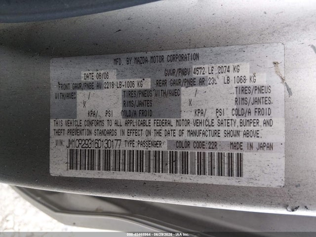 Aukcja sprzedaży 2006 Mazda Mazda5 Touring, vin: JM1CR293160130177, numer aukcji: 45468964
