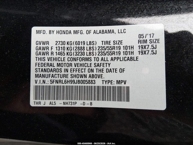 Honda Odyssey Elite 2018 5FNRL6H99JB005883 Image 9