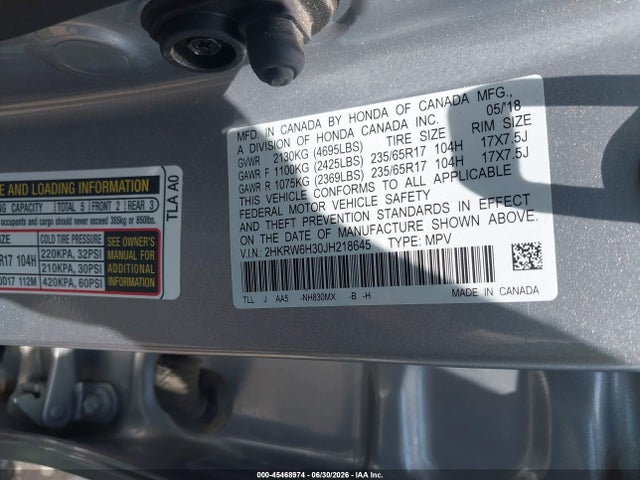 2HKRW6H30JH218645 Honda CR-V LX