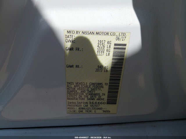 Aukcja sprzedaży 2017 Nissan Altima 2.5 S, vin: 1N4AL3AP3HN364460, numer aukcji: 45469027