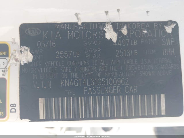 KIA Optima Lx 2016 KNAGT4L31G5100962 Image 9