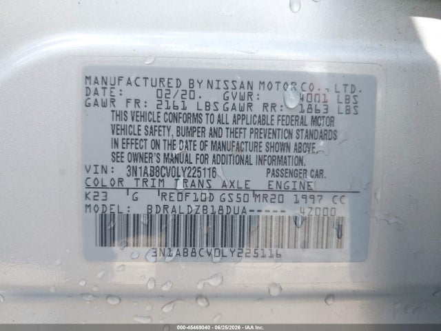 Продажа на аукционе авто 2020 Nissan Sentra Sv Xtronic Cvt, vin: 3N1AB8CV0LY225116, номер лота: 45469040