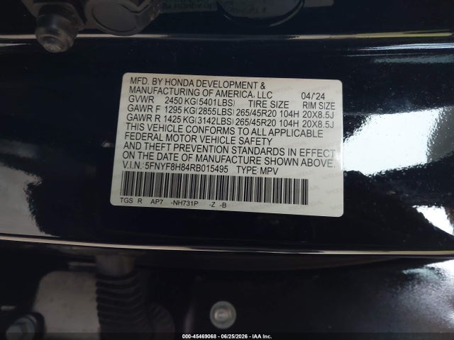 5FNYF8H84RB015495 Honda Passport Awd Black