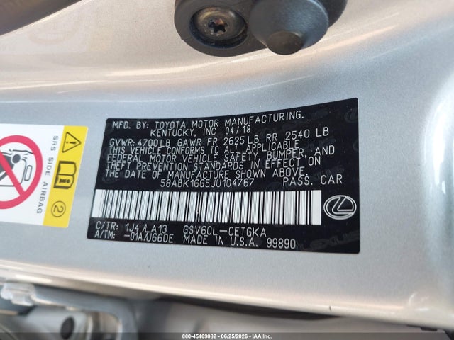 45469082 :رقم المزاد ، 58ABK1GG5JU104767 vin ، 2018 Lexus Es 350 مزاد بيع