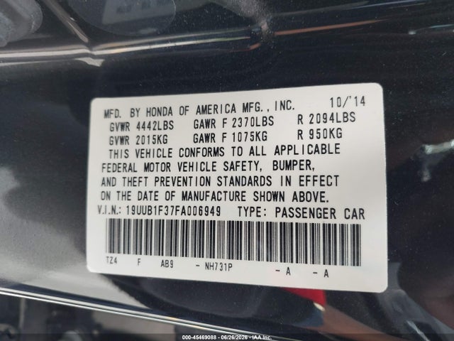 Продажа на аукционе авто 2015 Acura Tlx, vin: 19UUB1F37FA006949, номер лота: 45469088