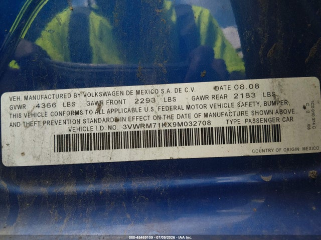Продажа на аукционе авто 2009 Volkswagen Jetta Se/sel, vin: 3VWRM71KX9M032708, номер лота: 45469109